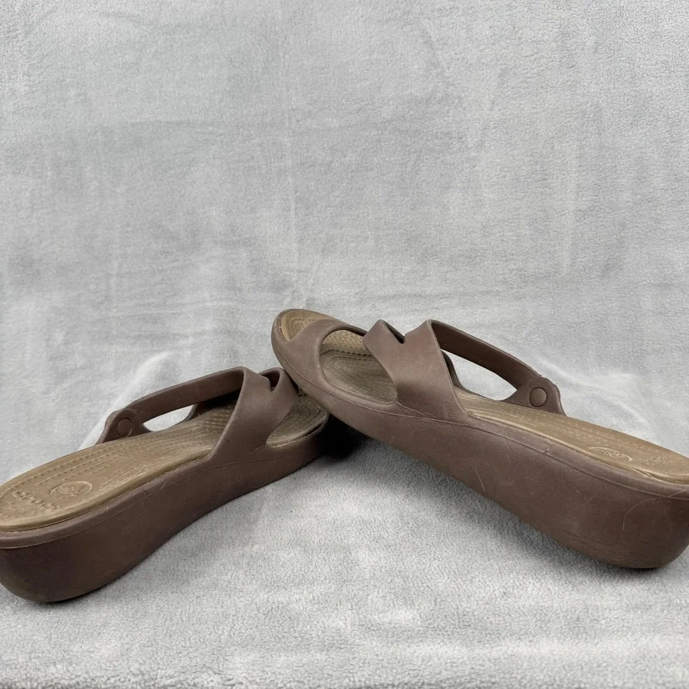 Crocs Women's W11 Brown Two Strap Slide Sandals Comfort Casual‎